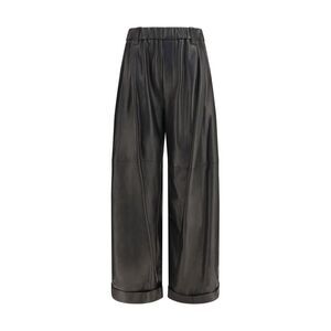 Brunello Cucinelli Black Leather Women's Pants